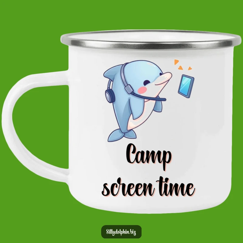 Funny Dolphin Headset Camping Mug: Adventure Communication Dolphin, Unique Funny Gift