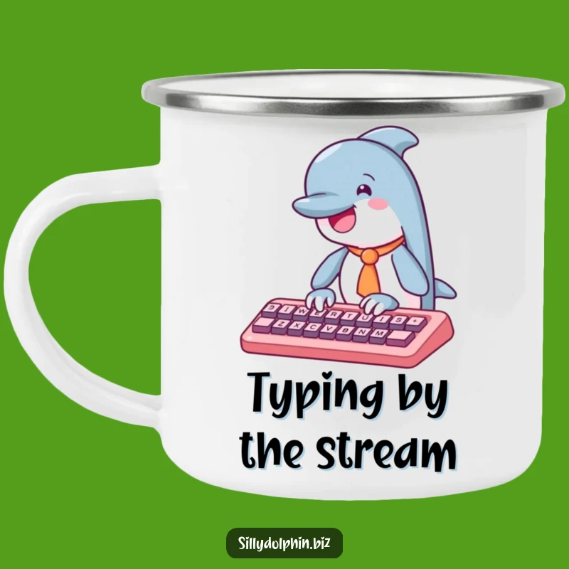 Funny Dolphin Tie Typing Camping Mug - Witty & Durable Outdoor Gear