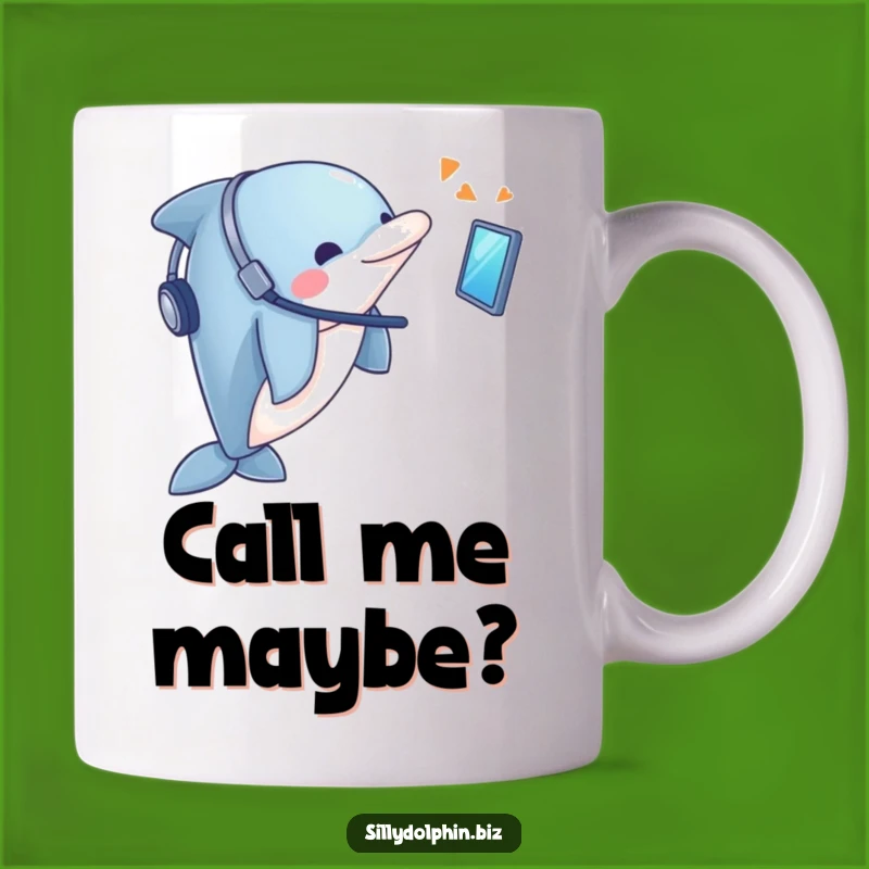 Funny Dolphin Headset Mug: Eager Tech Dolphin on Call, Perfect Funny Gift
