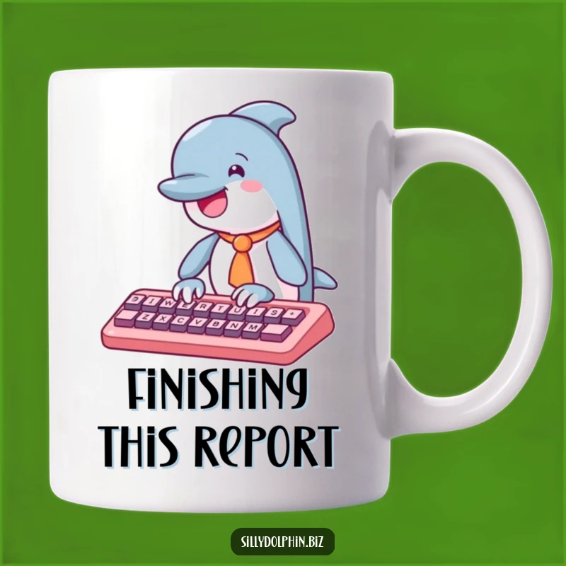 Funny Dolphin Tie Typing Mug - Witty Office Humor & Gift Idea