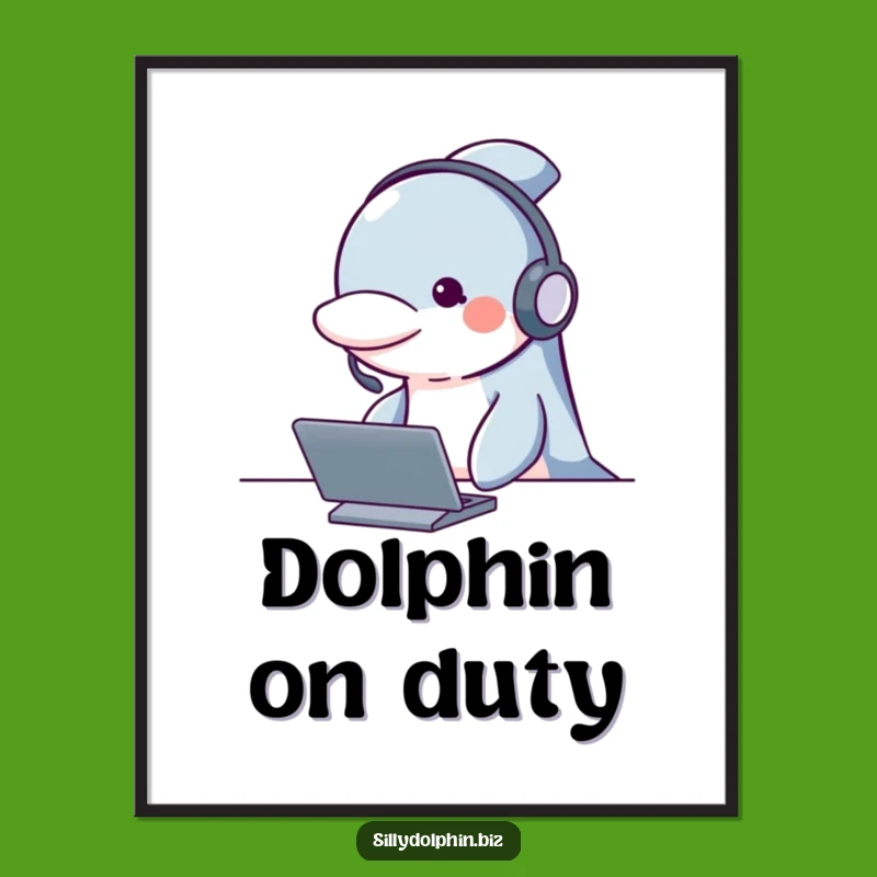Funny Dolphin Headset Digital Art Print - Instant Attentive Decor