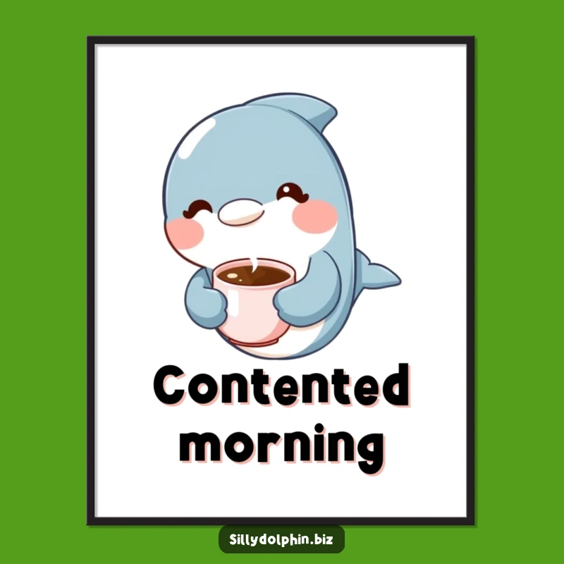 Funny Dolphin Coffee Digital Art: Printable Relaxing Dolphin Art, Instant Funny Gift