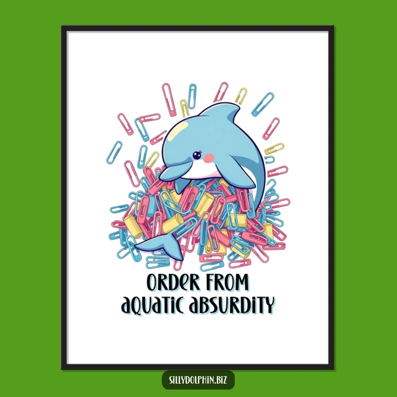 Funny Dolphin Paperclip Digital Art: Instant Ocean Office Humor