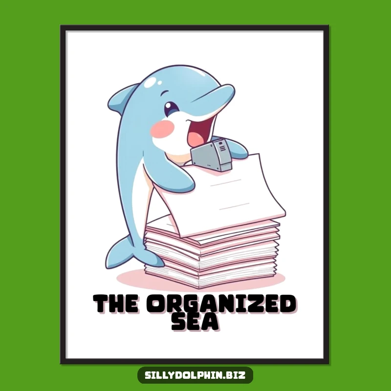 Funny Dolphin Stapler Digital Art: Printable Work Dolphin Art, Instant Funny Gift