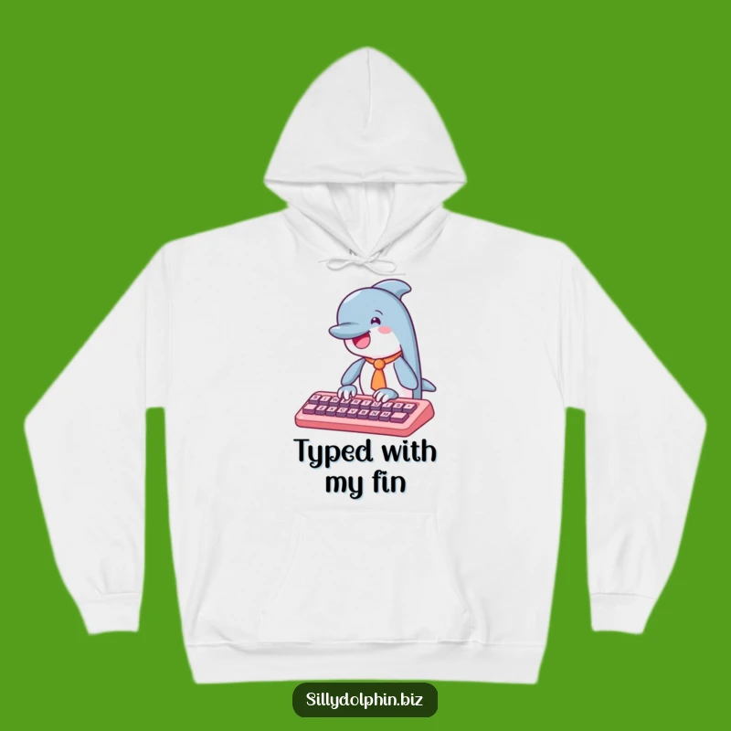 Cozy Funny Dolphin Tie Typing Hoodie - Warm Office & Gift