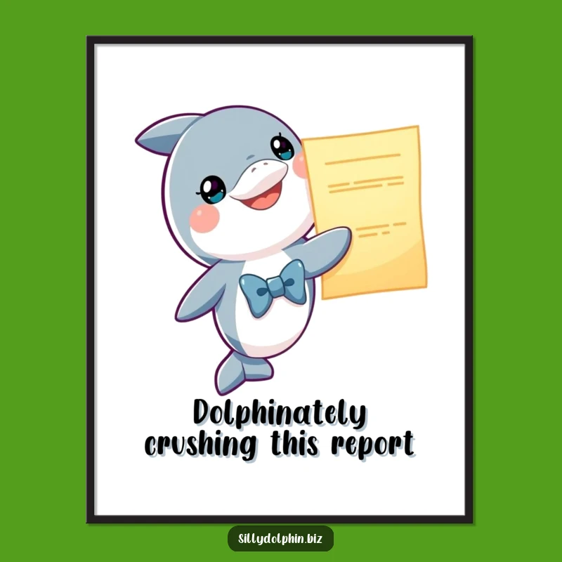 Funny Free Printable Wall Art: Dolphin Bowtie Presents Report - Quirky Office Decor