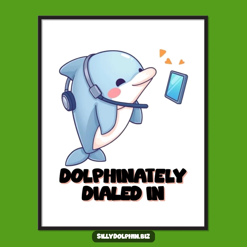 Funny Free Printable Wall Art: Dolphin Headset Focus - Quirky Tech Decor