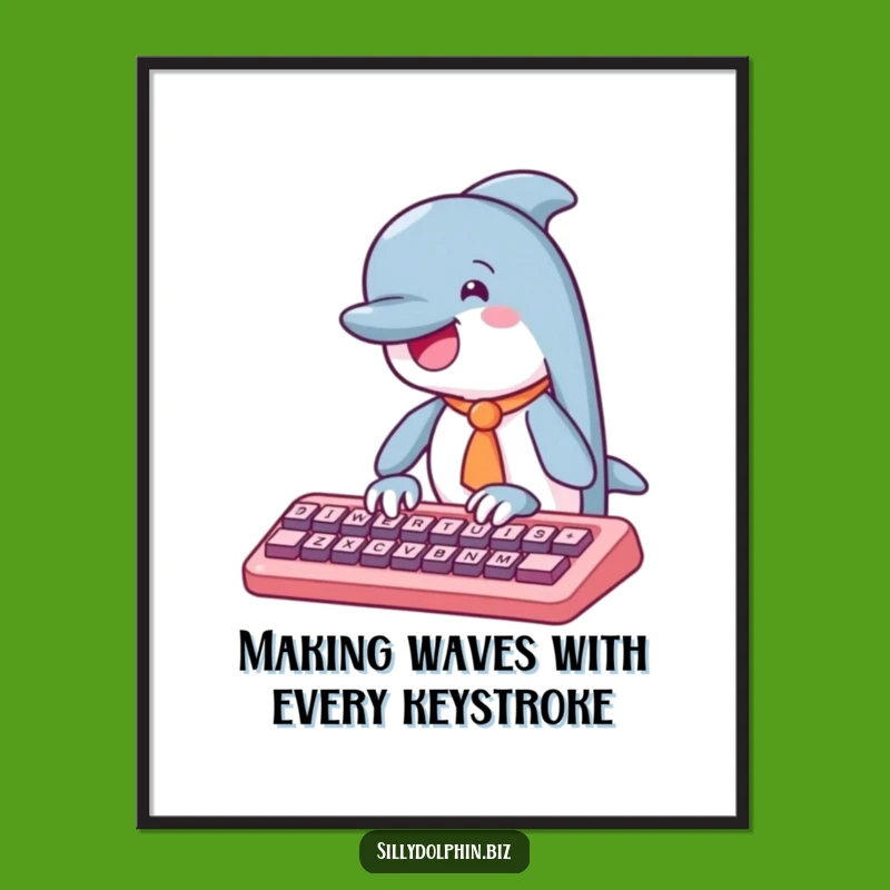 Funny Free Printable Wall Art: Dolphin Typist, Downloadable Decor