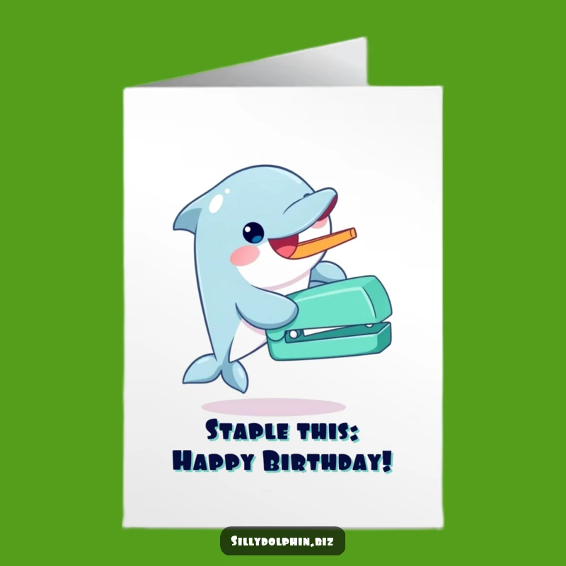 Funny Free Printable Birthday Card: Dolphin Stapler, Hilarious Gift