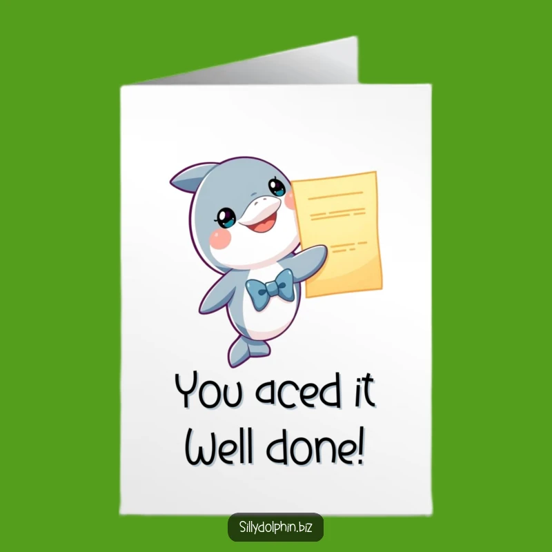 Free Printable Congrats Card: Dolphin Bowtie Presents Success Report - Downloadable Joy