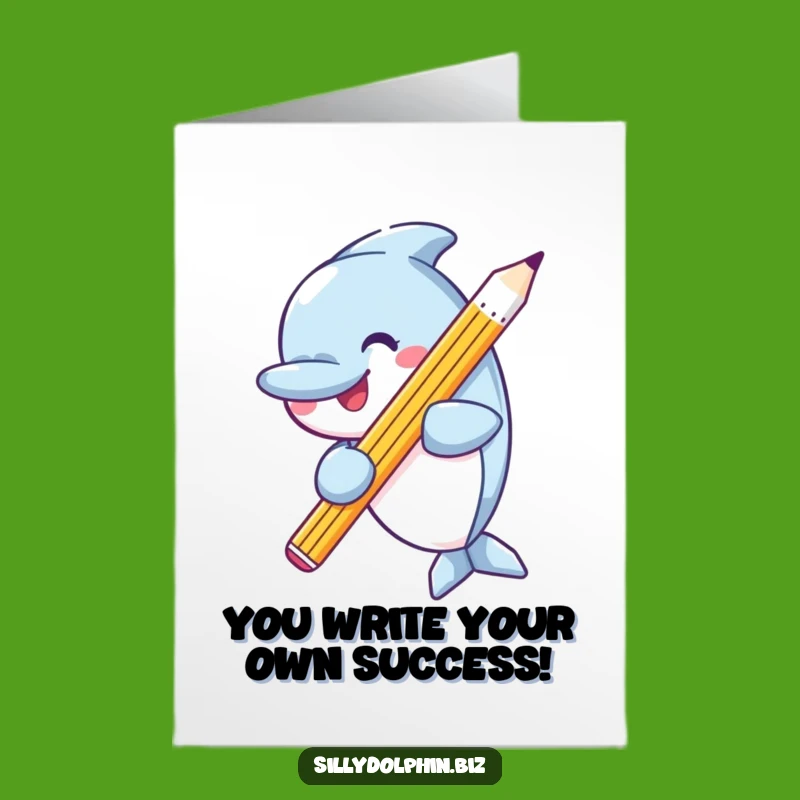Free Printable Congrats Card: Dolphin's Pencil Prowess - Funny Downloadable Gift