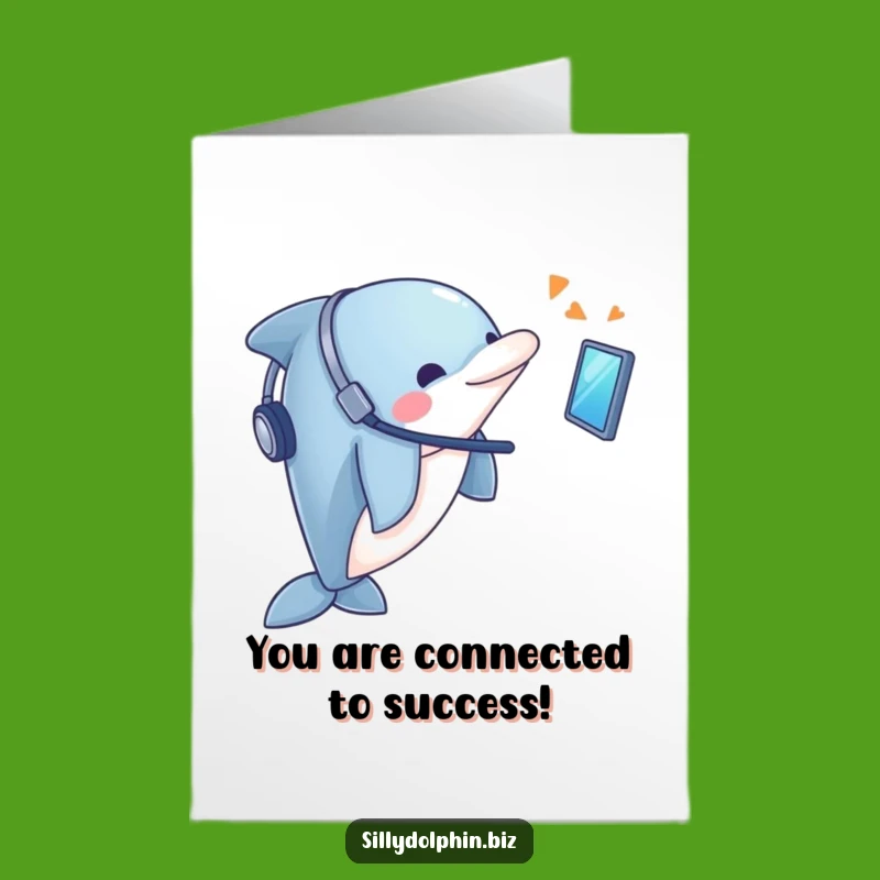 Free Printable Congrats Card: Dolphin Headset Celebrates Success - Downloadable Tech Joy