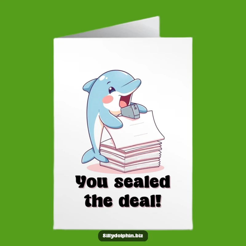 Free Printable Congrats Card: Dolphin Stapling Success - Downloadable Achievement Gift