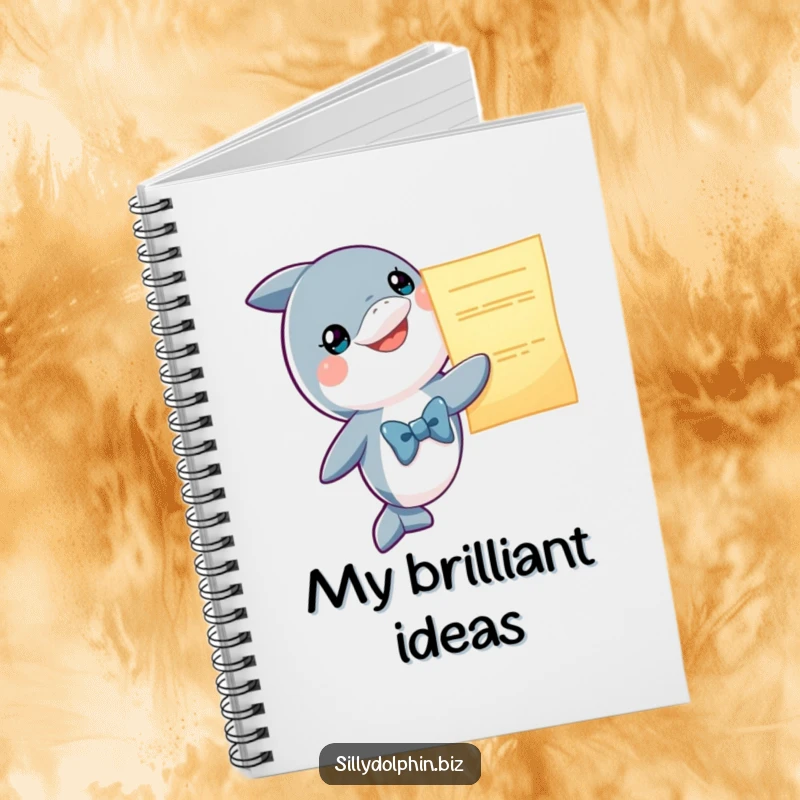 Funny Dolphin Notebook: A smiling dolphin in a bowtie presents a glowing oversized report, for note-taking