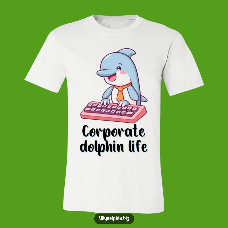Funny Dolphin Tie Typing T-Shirt - Witty Workwear & Gift